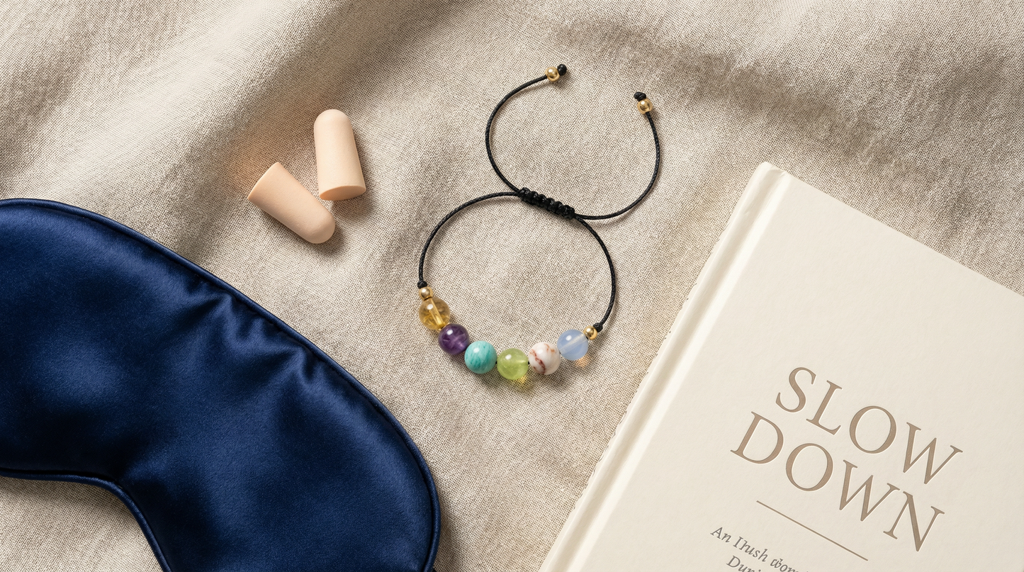 Minimalist calming crystal bracelet designed to support a softer, more regulated nervous system