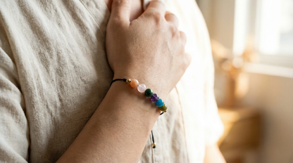 Unisex emotional support bracelet with mixed soft pink, green, blue and purple stones