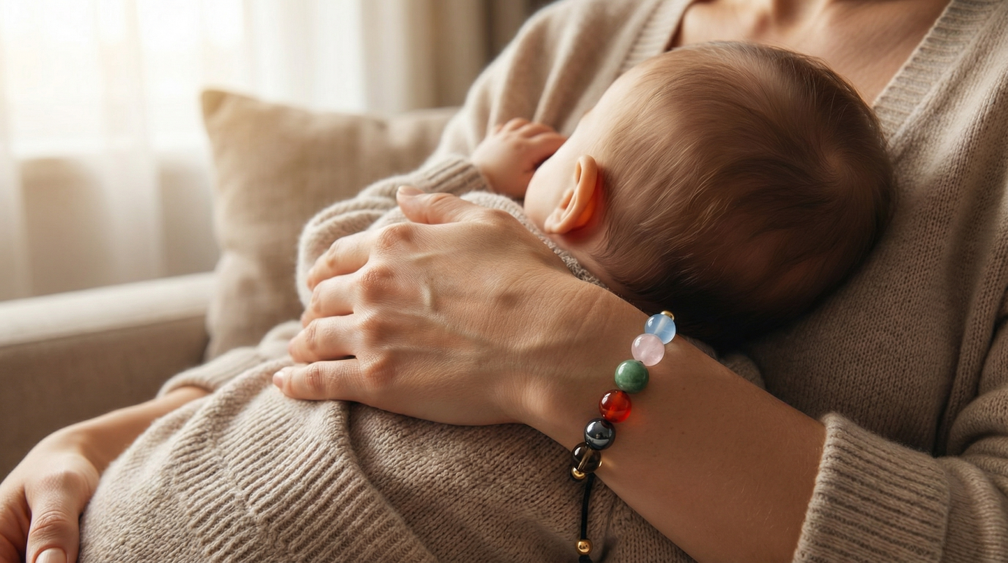 Early Years nurture bracelet styled on a parent’s wrist holding a child’s hand