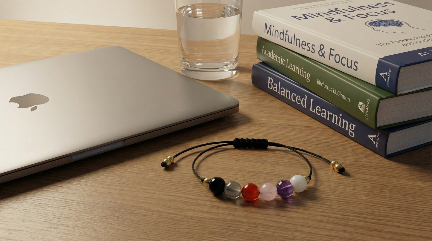 Unisex school-day grounding and protection bracelet with mixed soft and dark stones